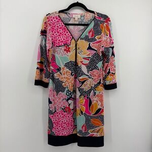 Ivy Lane Floral Half Zip Shift‎ Dress Multicolor Womens PM 3/4 Sleeve Tunic